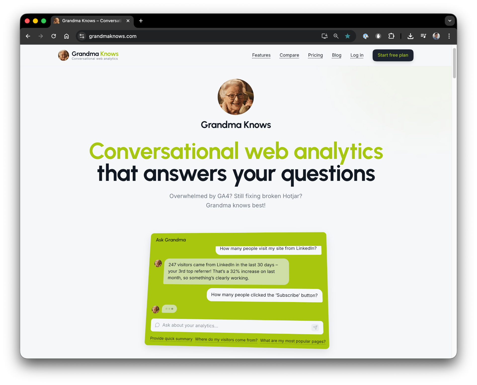 Grandma Knows – conversational web analytics dashboard