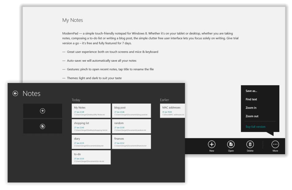 ModernPad – touch-friendly notes app concept for Windows 10