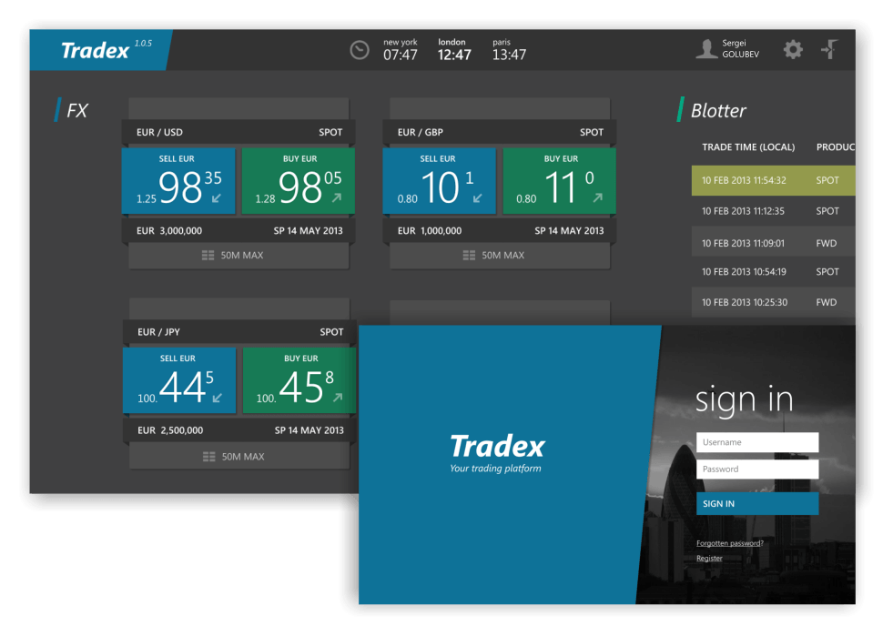 Tradex – FX trading app concept for investment banking